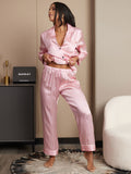 SilkSilky-AU 19Momme Pure Silk Long Sleeve Lapel Women's Pyjamas Pink 004