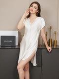 SilkSilky AU Pure Silk Short Sleeve V Neck Nightgown White 004