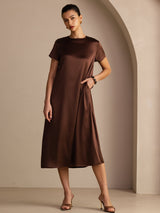 [Bitter Chocolate] SilkSilky-AU Short Sleeve Crew Neck Dress 001