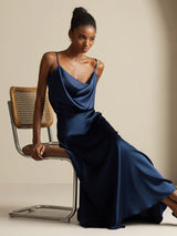 [Dark Blue] SilkSilky-AU Spaghetti Strap Cowl Neck Women's Outfit Sets 001
