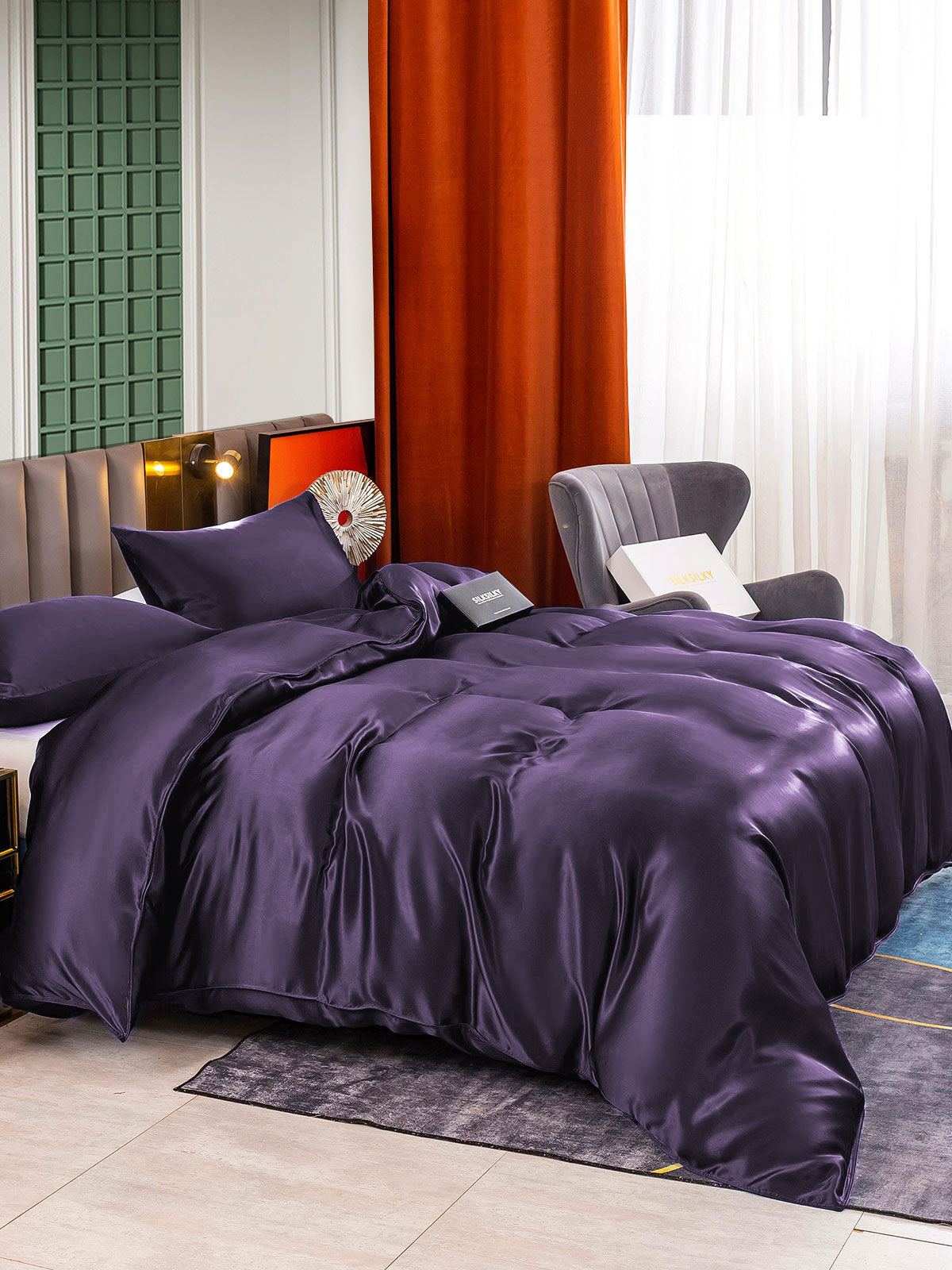 SilkSilky AU 25Momme Pure Silk Bedding Set DeepPurple 003