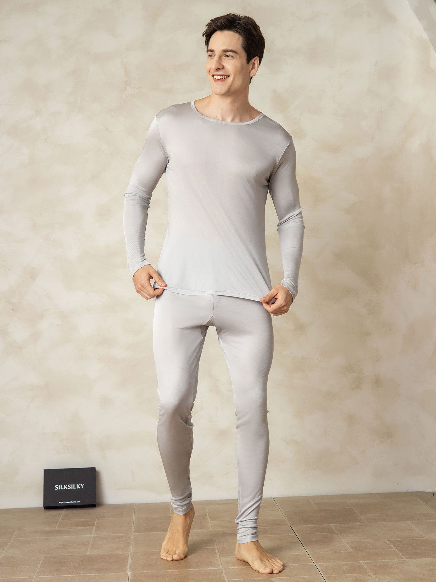 [Silver] SilkSilky-AU Silk Knitted Round Neck Men's Pyjamas 003
