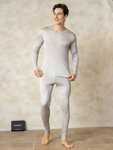 [Silver] SilkSilky-AU Silk Jersey Long Sleeve Round Neck Men's Long Johns 003