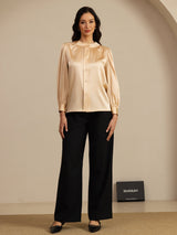 [Champagne] SilkSilky-AU 19Momme Long Sleeve Round Neck Blouse 006