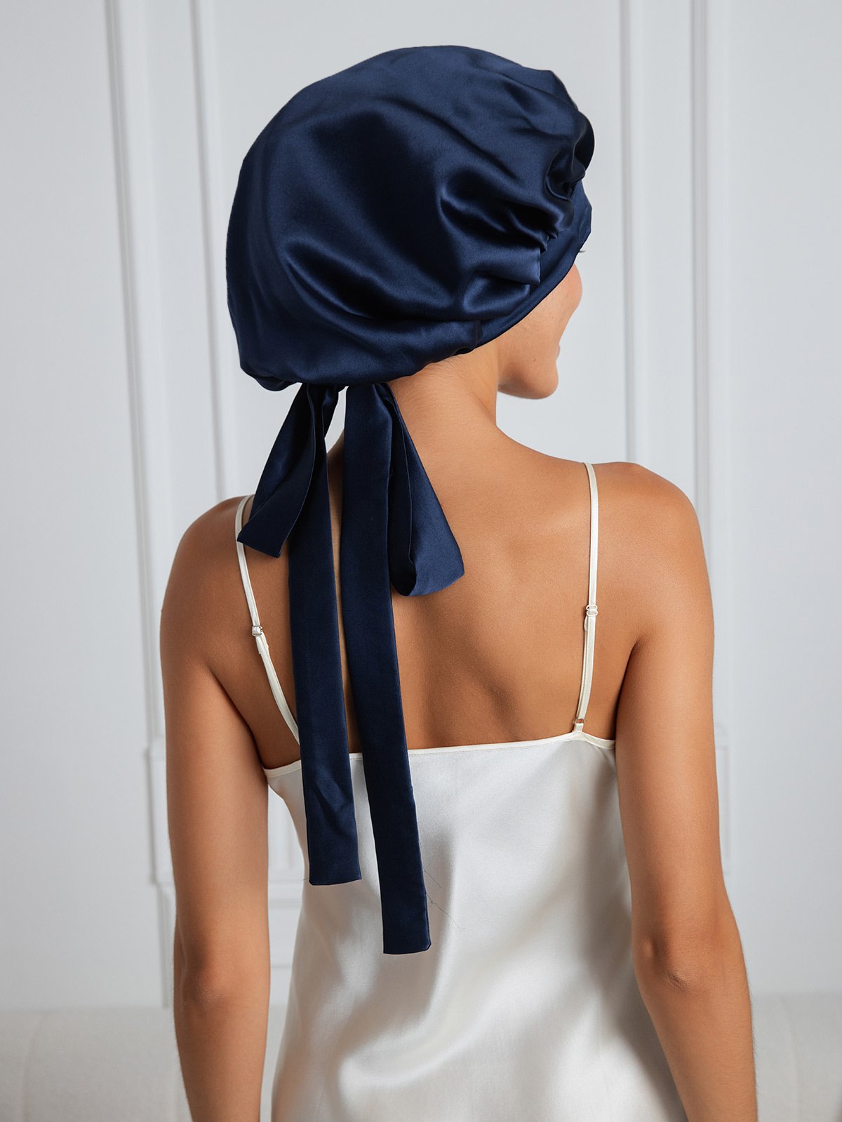 SilkSilky-AU Pure Silk Sleep Cap DarkBlue 001