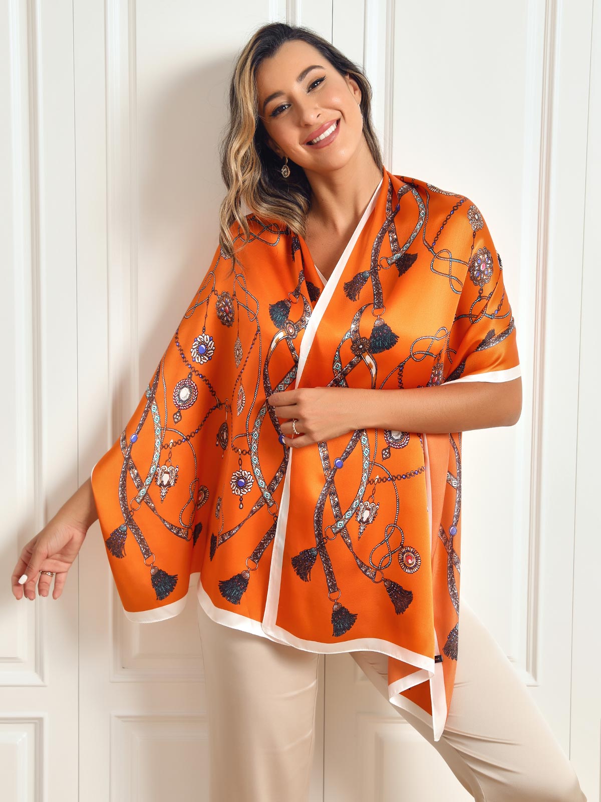 SilkSilky AU Pure Silk Scarf Orange 002