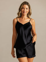 [Black] SilkSilky-AU Sleeveless V Neck Camisole Set 001