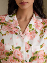 [White Peony] SilkSilky-AU Short Sleeve Notch Collar Women's Pyjamas 005