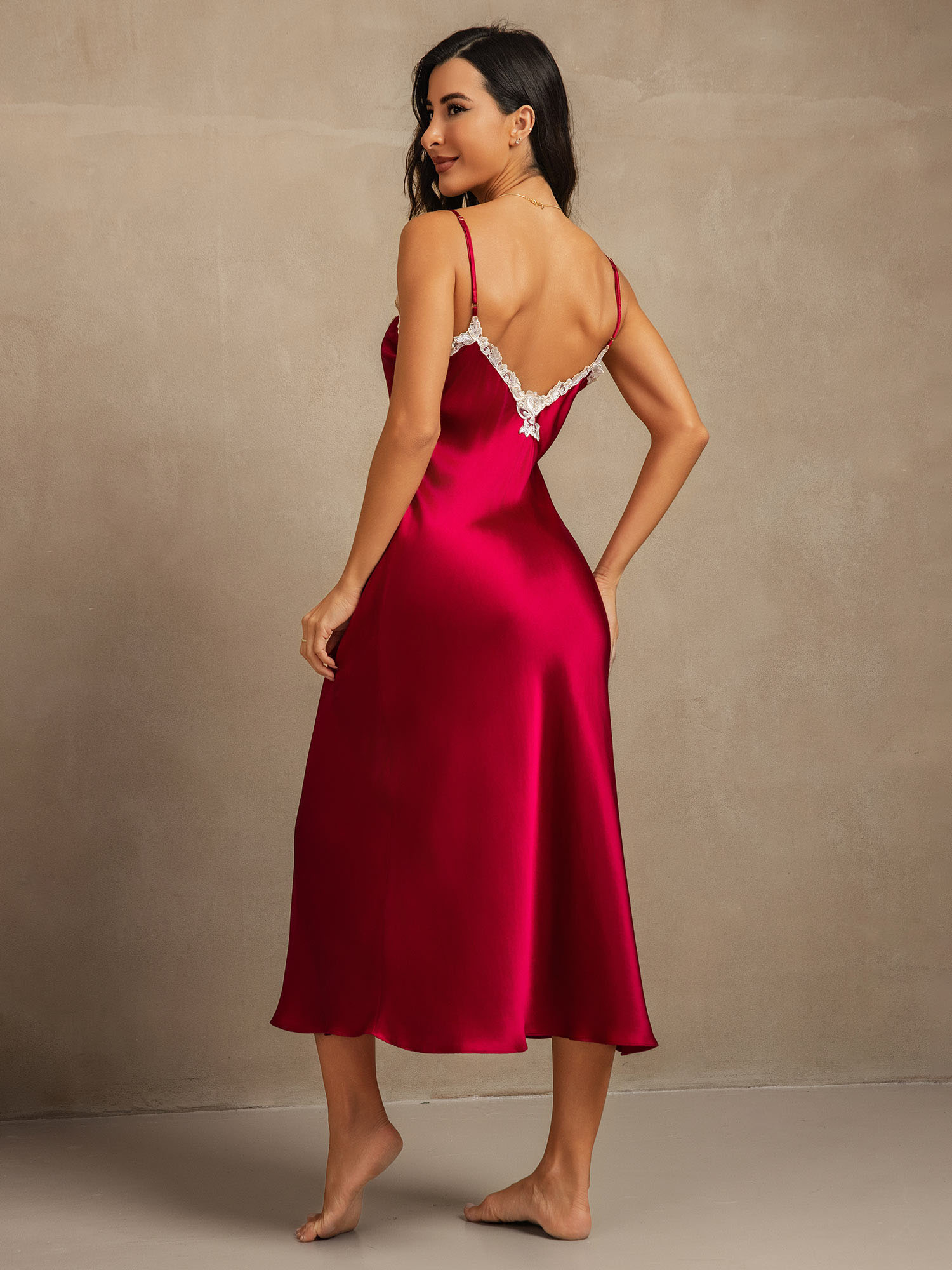[Wine] SilkSilky-AU 19Momme Pure Silk V Neck Dress 002