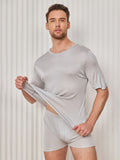 SilkSilky AU Silk Knitted Short Sleeve V Neck Men's T Shirt LightGray 001