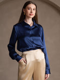 SilkSilky AU 19Momme Silk Long Sleeve Collar Women's Shirt DarkBlue 005