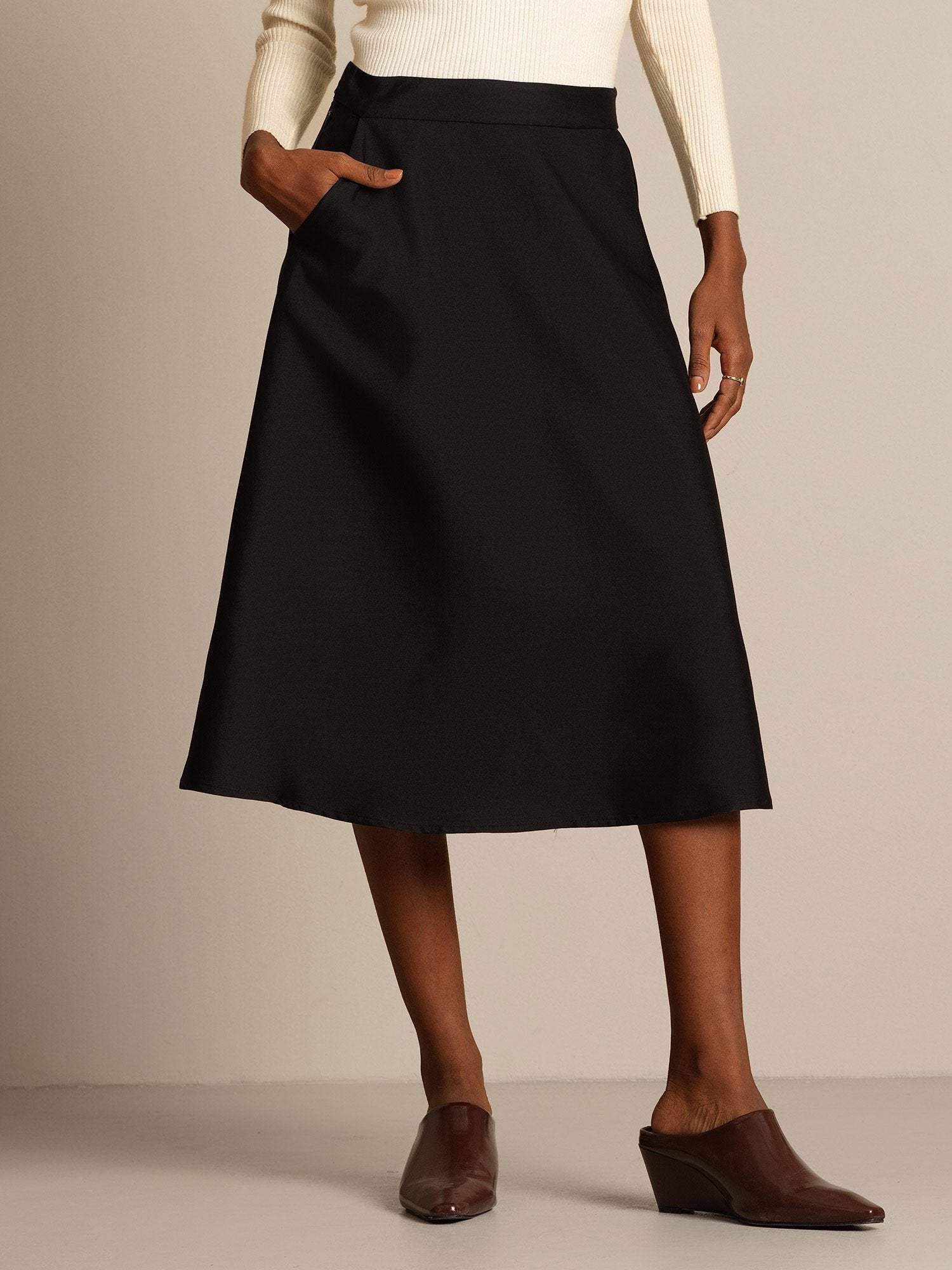 [Black] SilkSilky-AU 32Momme Wool Skirt 008,
