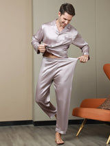 [Pale Mauve] SilkSilky-AU Long Sleeve Notch Collar Men's Pyjamas 007