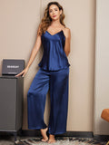 SilkSilky AU Pure Silk Sleeveless V Neck Camisole Set DarkBlue 003