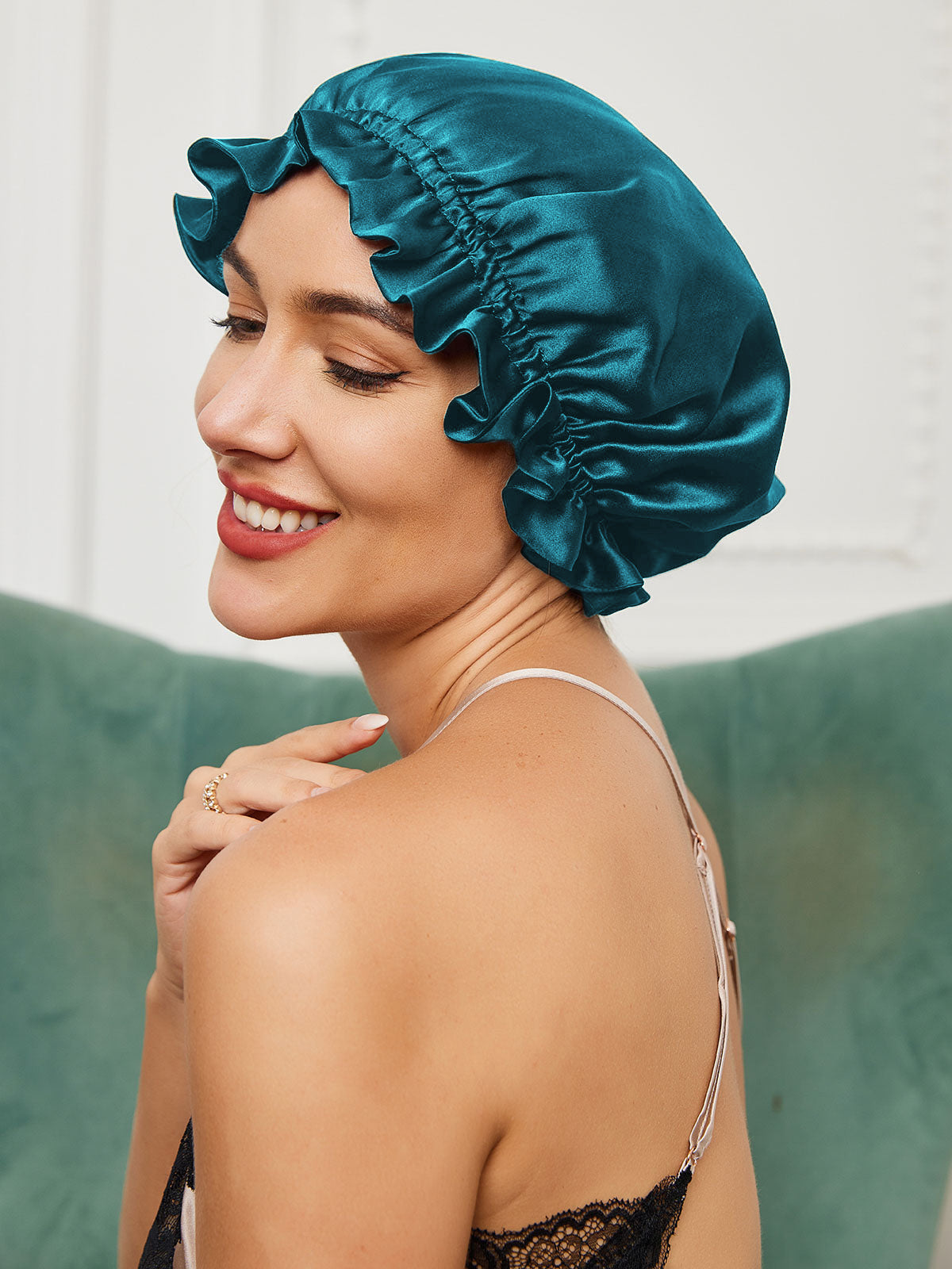 SilkSilky-AU Pure Silk Sleep Cap Teal 003