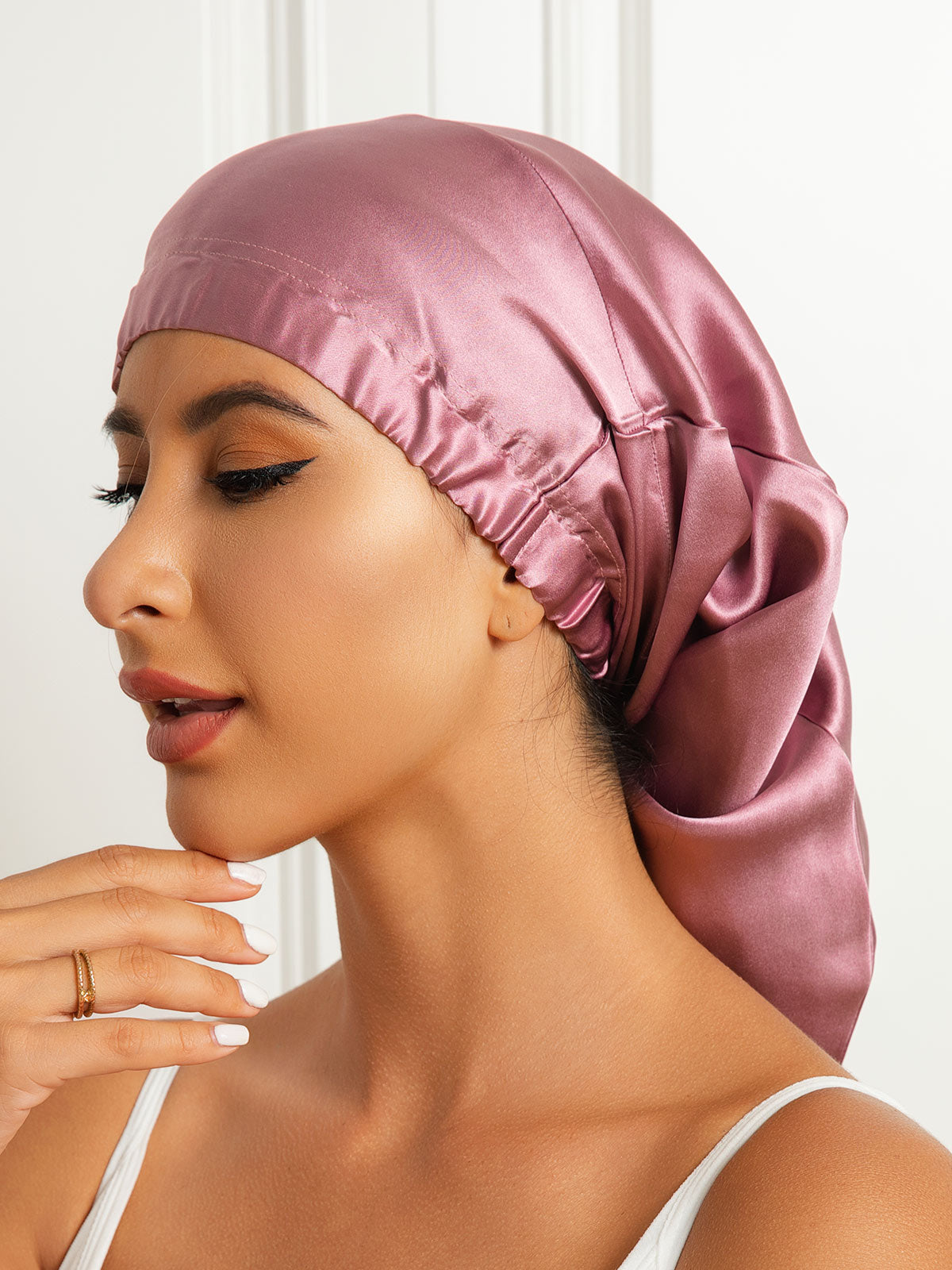 SilkSilky-AU Pure Silk Sleep Cap PaleMauve 002