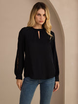 [Black] SilkSilky-AU Long Sleeve Keyhole Neck Women's Blouse 001