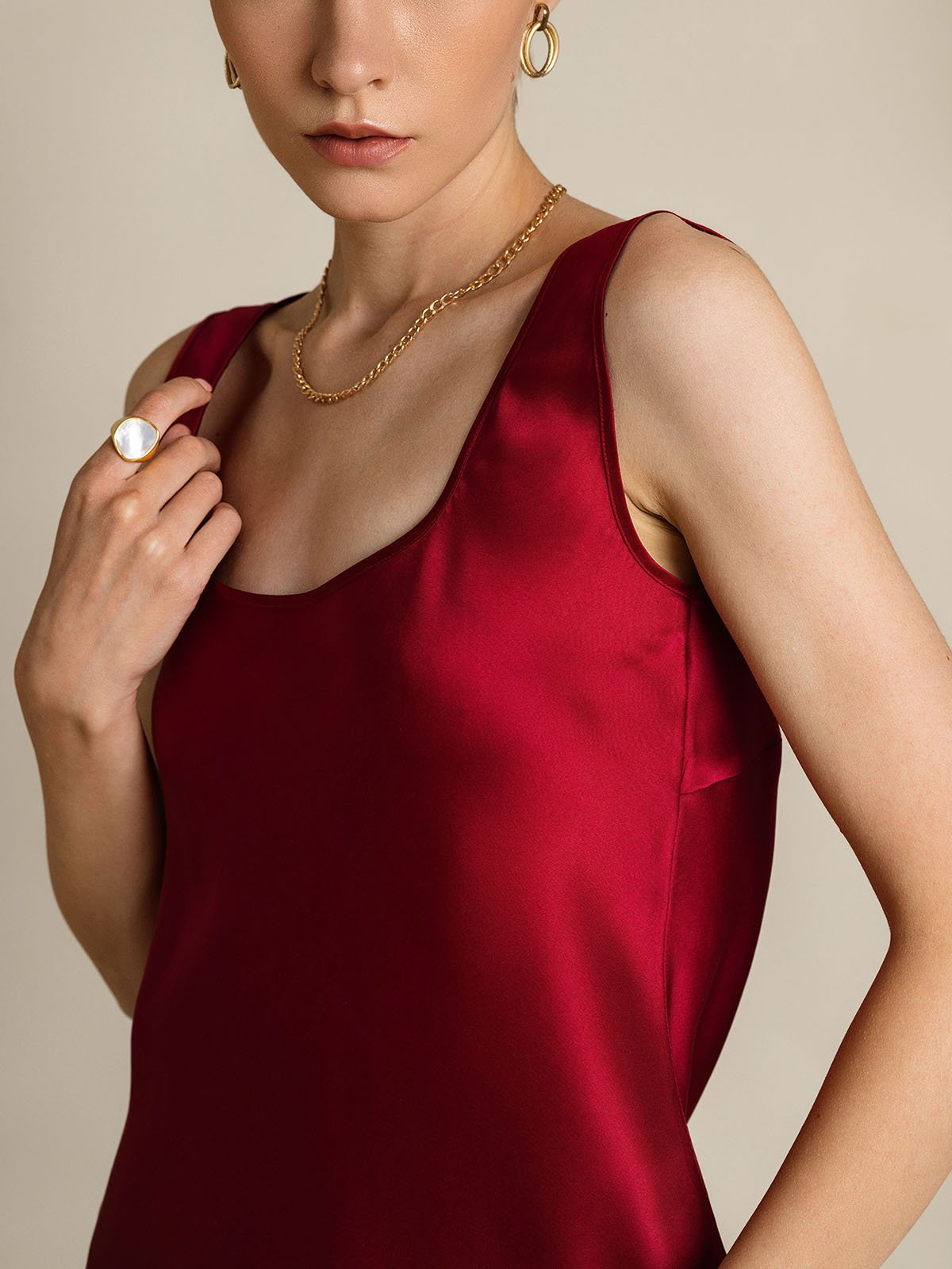 [Wine] SilkSilky-AU 19Momme Silk Sleeveless U Neck Camisole 008