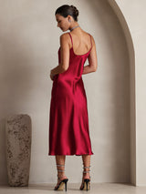 [Wine] SilkSilky-AU Sleeveless V Neck Dress 002
