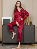 SilkSilky-AU Pure Silk Long Sleeve Lapel Women's Pyjamas DarkRed 002