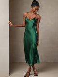 SilkSilky-AU Pure Silk Sleeveless Round Neck Dress Green 007