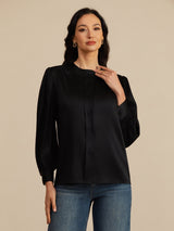 [Black] SilkSilky-AU 19Momme Long Sleeve Round Neck Blouse 004