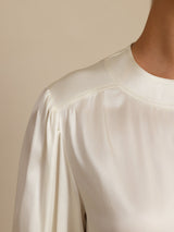 [White] SilkSilky-AU 19Momme Long Sleeve Round Neck Blouse 004