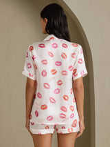 [White Lipstick] SilkSilky-AU Short Sleeve Notch Collar Women's Pyjamas 002