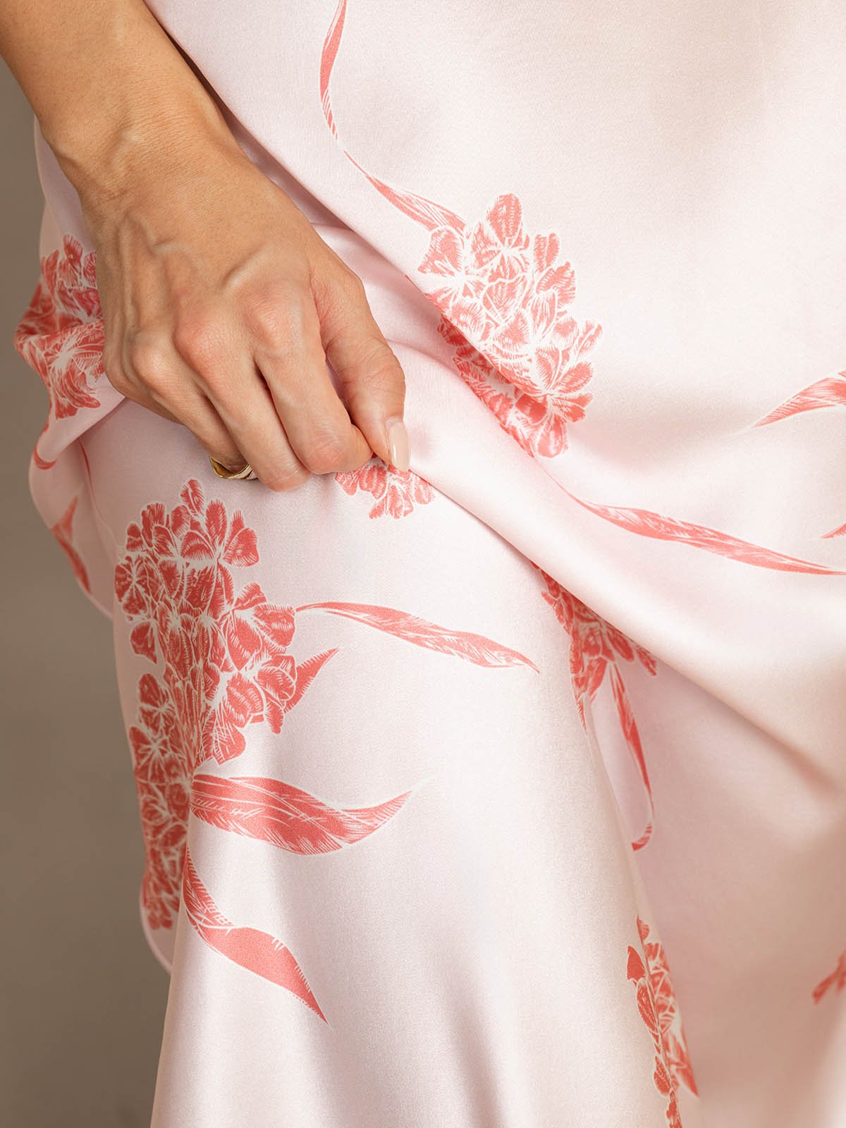 [Coral Floral] SilkSilky-AU 19Momme Silk V Neck Dress 007