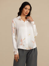 [White] SilkSilky-AU 19Momme Long Sleeve Lapel Collar Women's Shirt 003