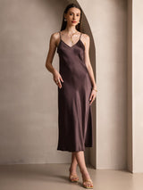 [Coffee] SilkSilky-AU Sleeveless V Neck Dress 003