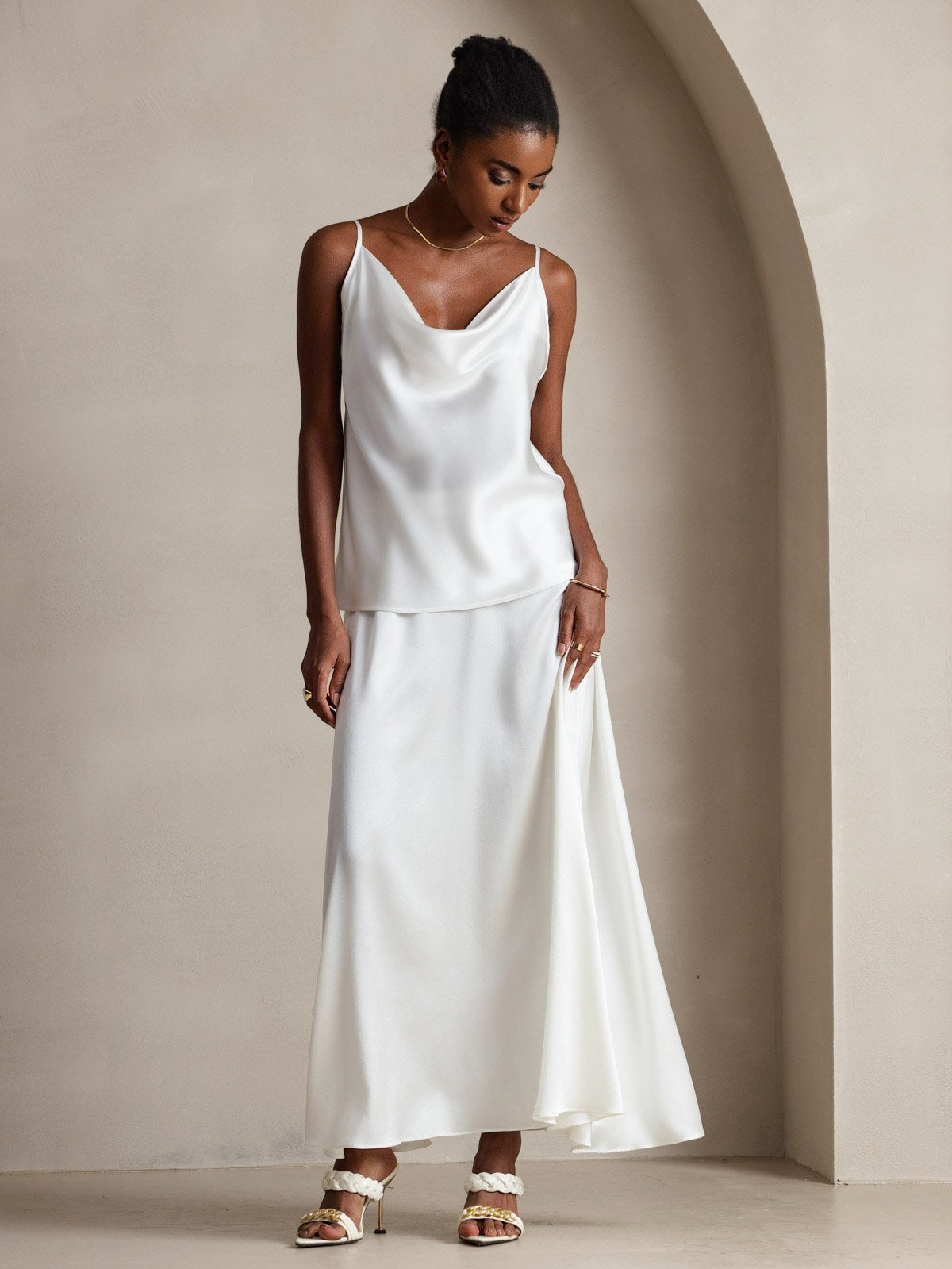 [White] SilkSilky-AU 19Momme Silk Cowl Neck Camisole 008