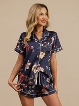 [Navy Floral] SilkSilky-AU Short Sleeve Notch Collar Women's Pyjamas 005