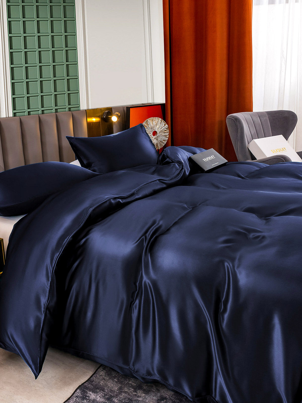 SilkSilky AU 25Momme Pure Silk Bedding Set DarkBlue 005