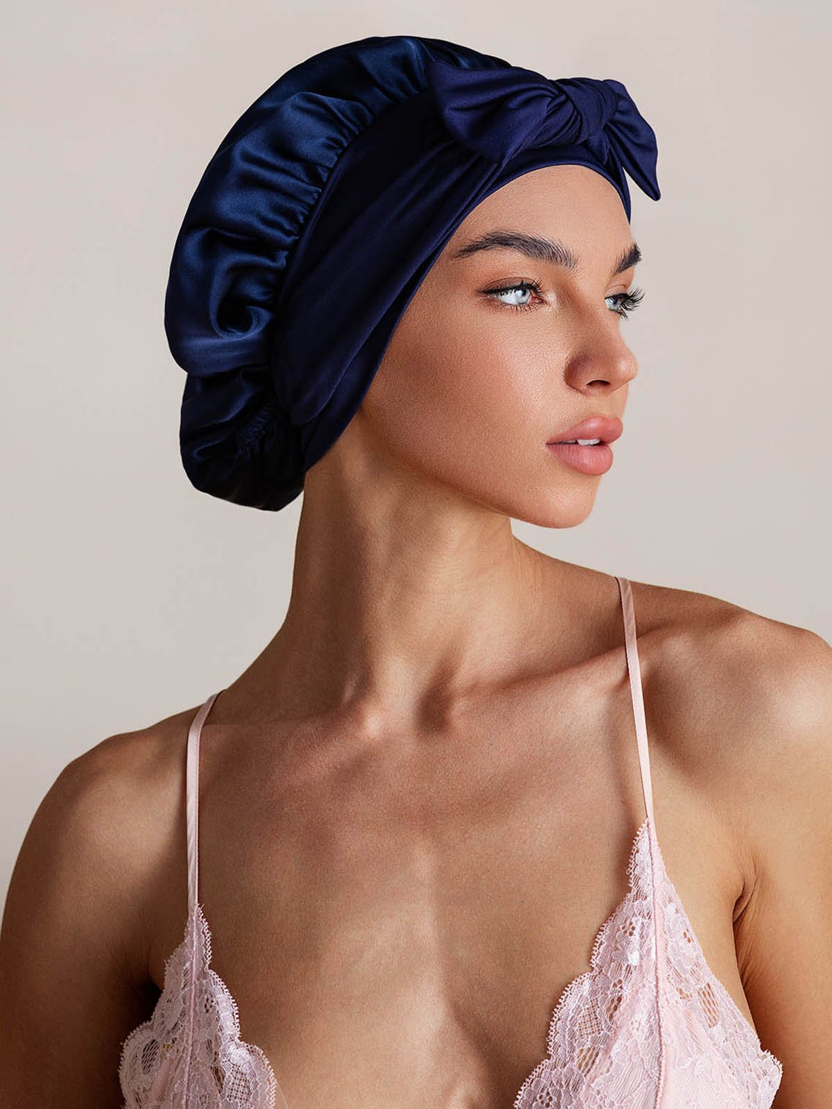SilkSilky-AU Pure Silk Sleep Cap DarkBlue 001