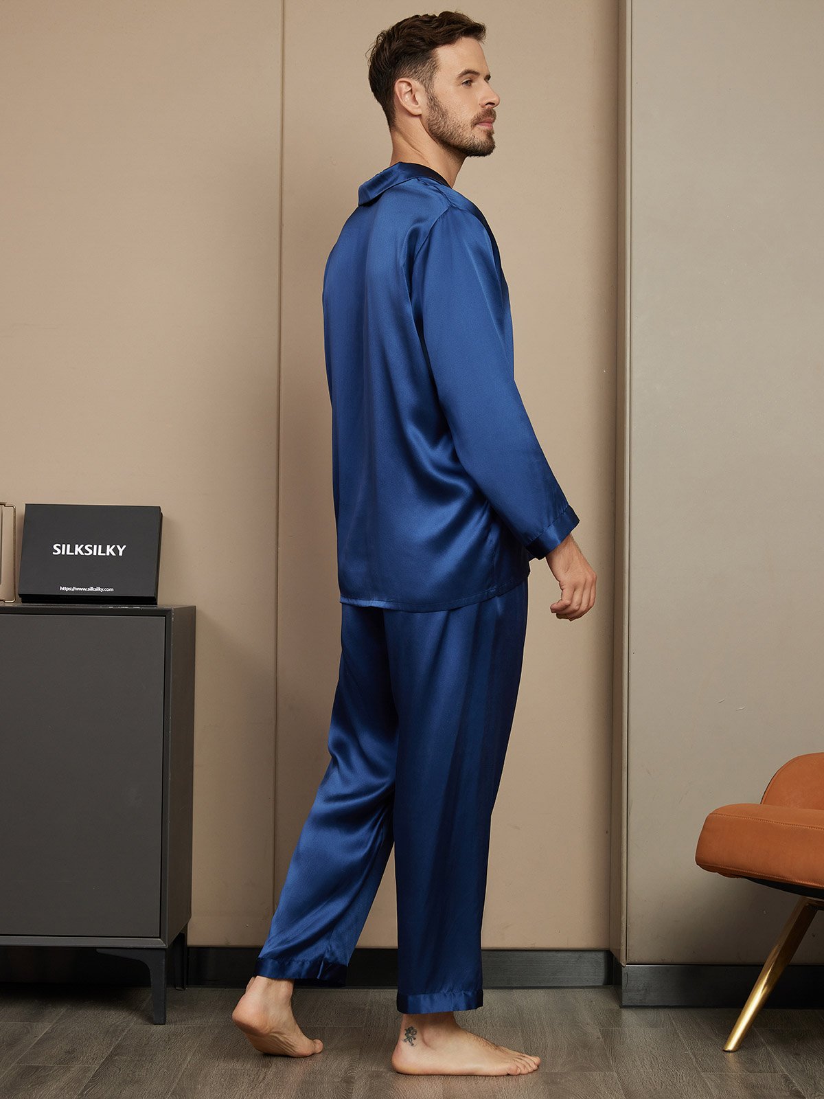 [Dark Blue] SilkSilky-AU Pure Silk Mens Pajamas 002