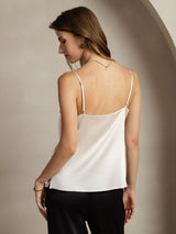 [Light Gray] SilkSilky-AU 19Momme Stretch Silk Charmeuse Spaghetti Strap Cowl Neck Camisole 002