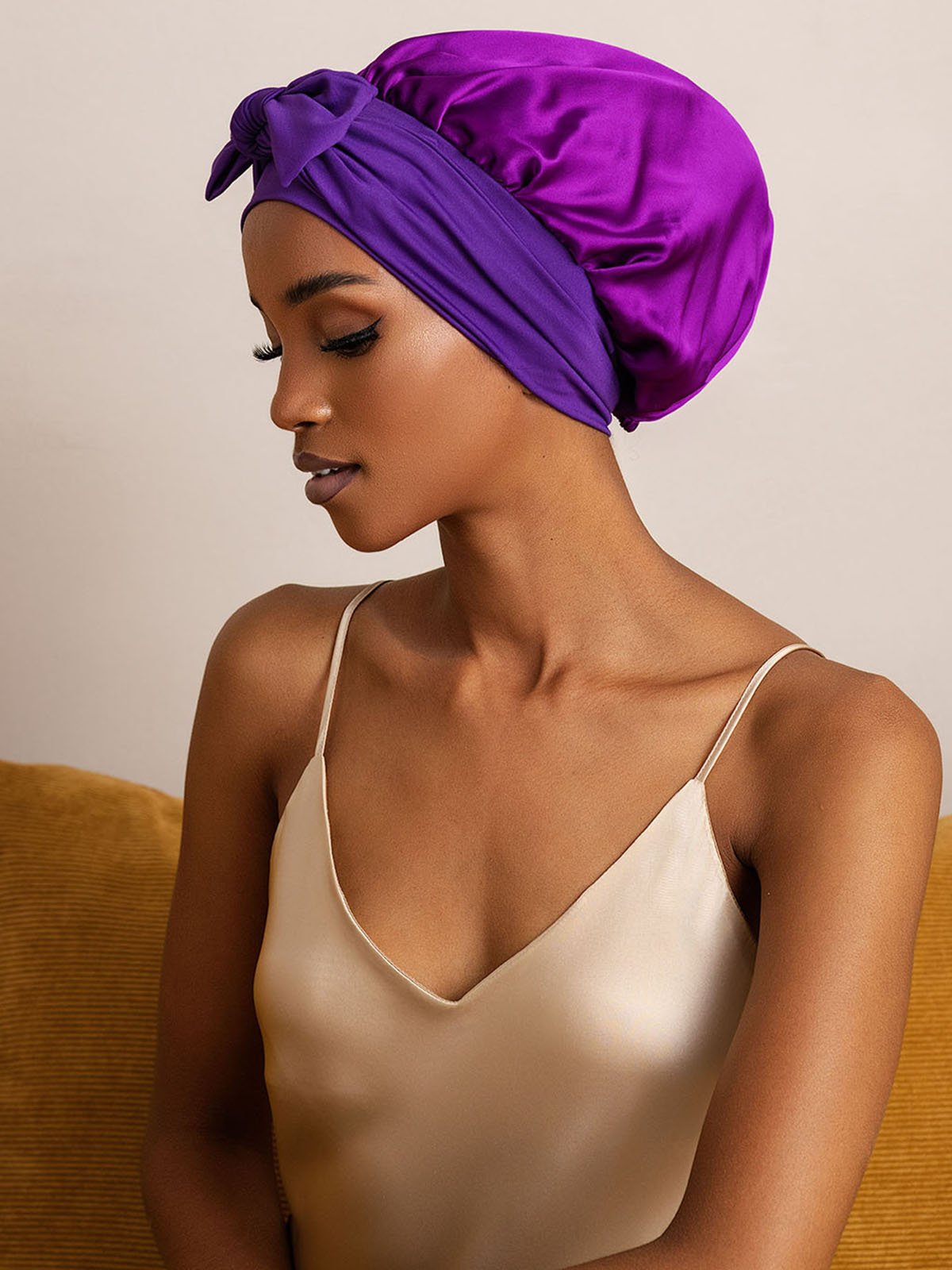 SilkSilky-AU Pure Silk Sleep Cap Purple 002