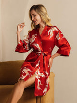 [Dark Red] SilkSilky-AU 3/4 Sleeve Women's Dressing Gown 001