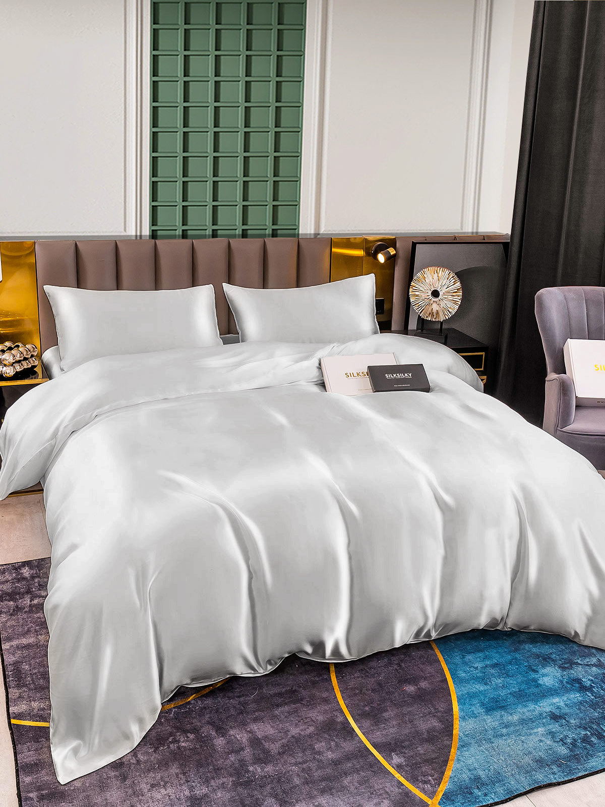 [Silver] SilkSilky-AU 25Momme Pure Silk Bedding Set 001