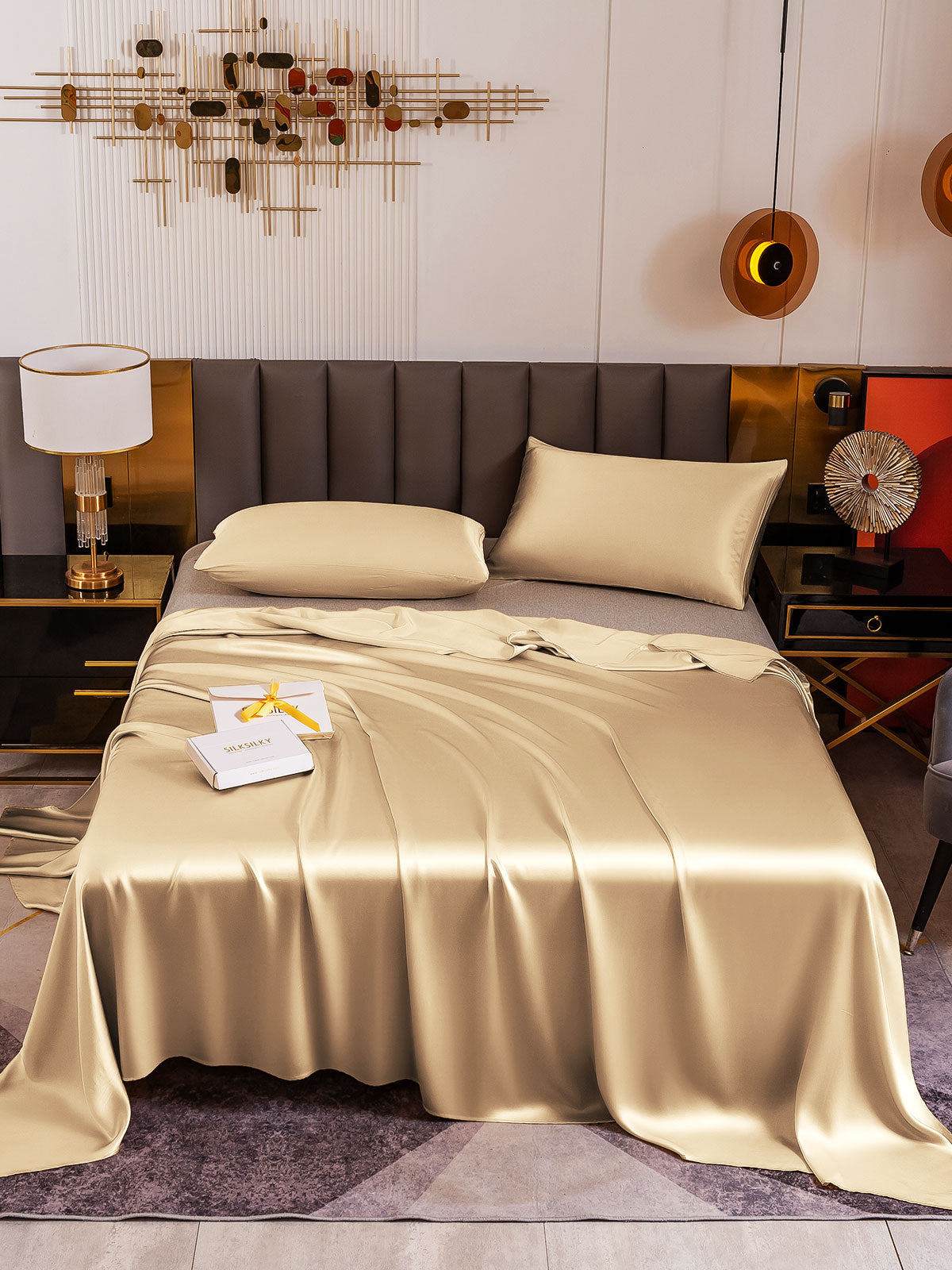 [Beige] SilkSilky-AU 19Momme Pure Silk Bedding Set 002