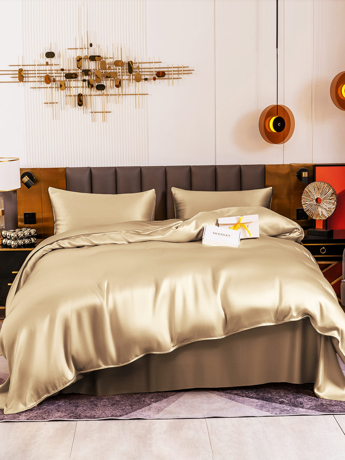 [Beige] SilkSilky-AU 19Momme Pure Silk Bedding Set 002