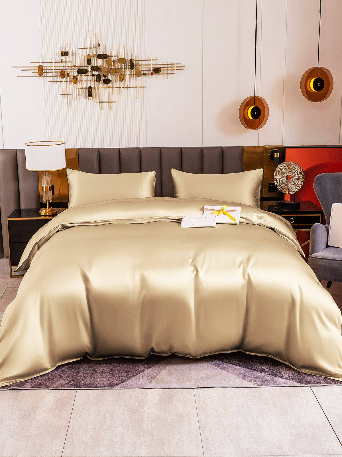 [Beige] SilkSilky-AU 19Momme Pure Silk Bedding Set 002