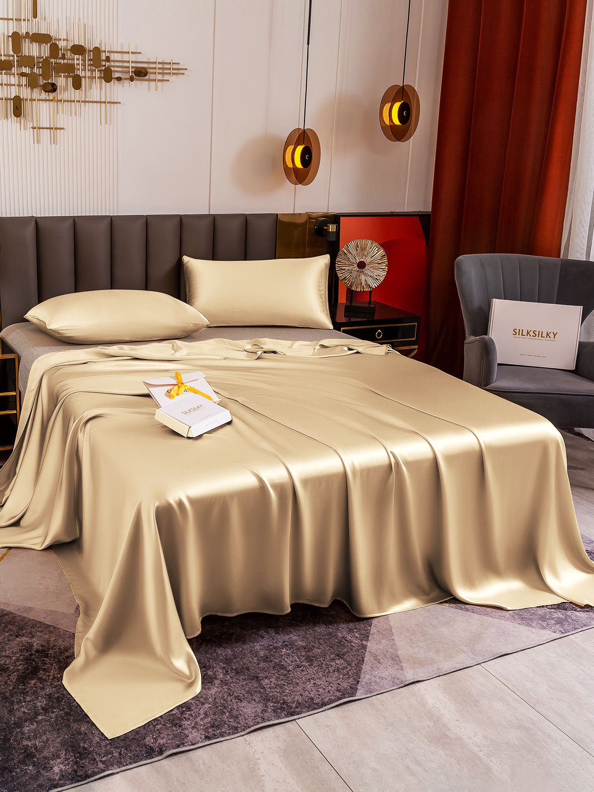 [Beige] SilkSilky-AU 19Momme Pure Silk Bedding Set 003