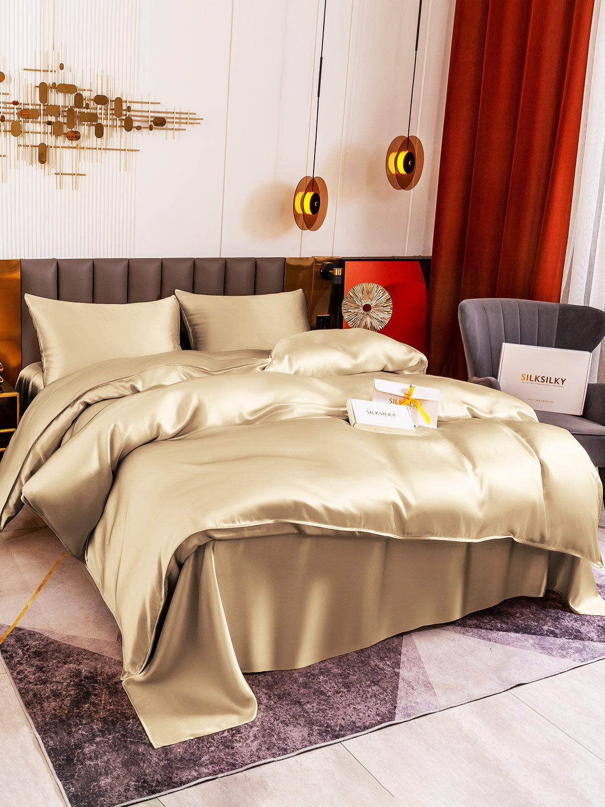 [Beige] SilkSilky-AU 19Momme Pure Silk Bedding Set 003