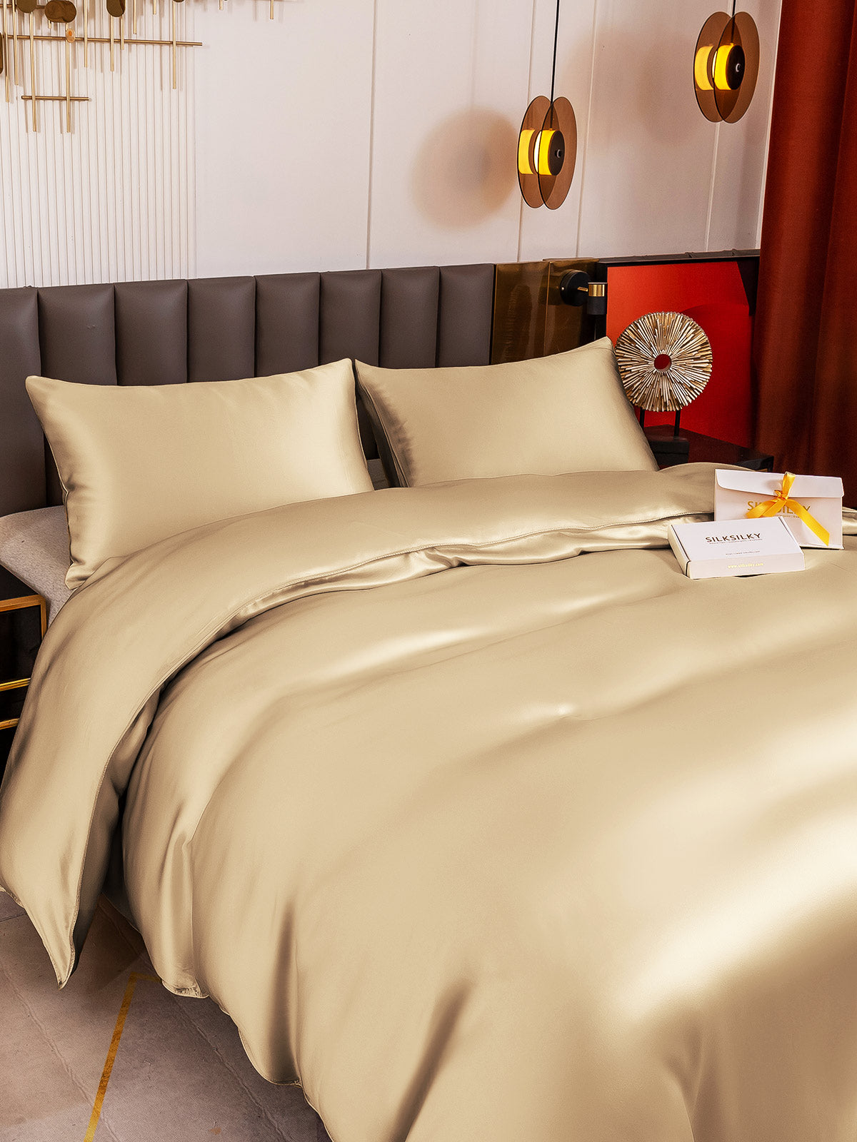 [Beige] SilkSilky-AU 19Momme Pure Silk Bedding Set 003