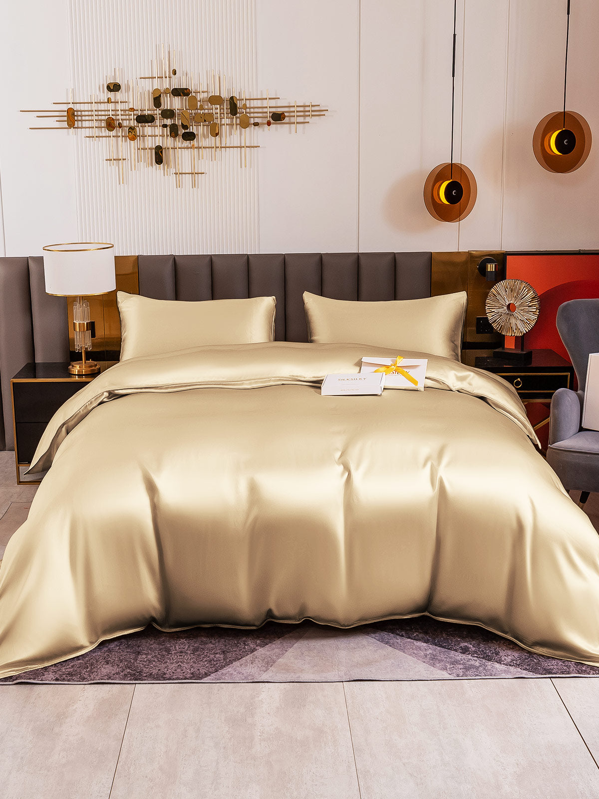 [Beige] SilkSilky-AU 19Momme Pure Silk Bedding Set 005