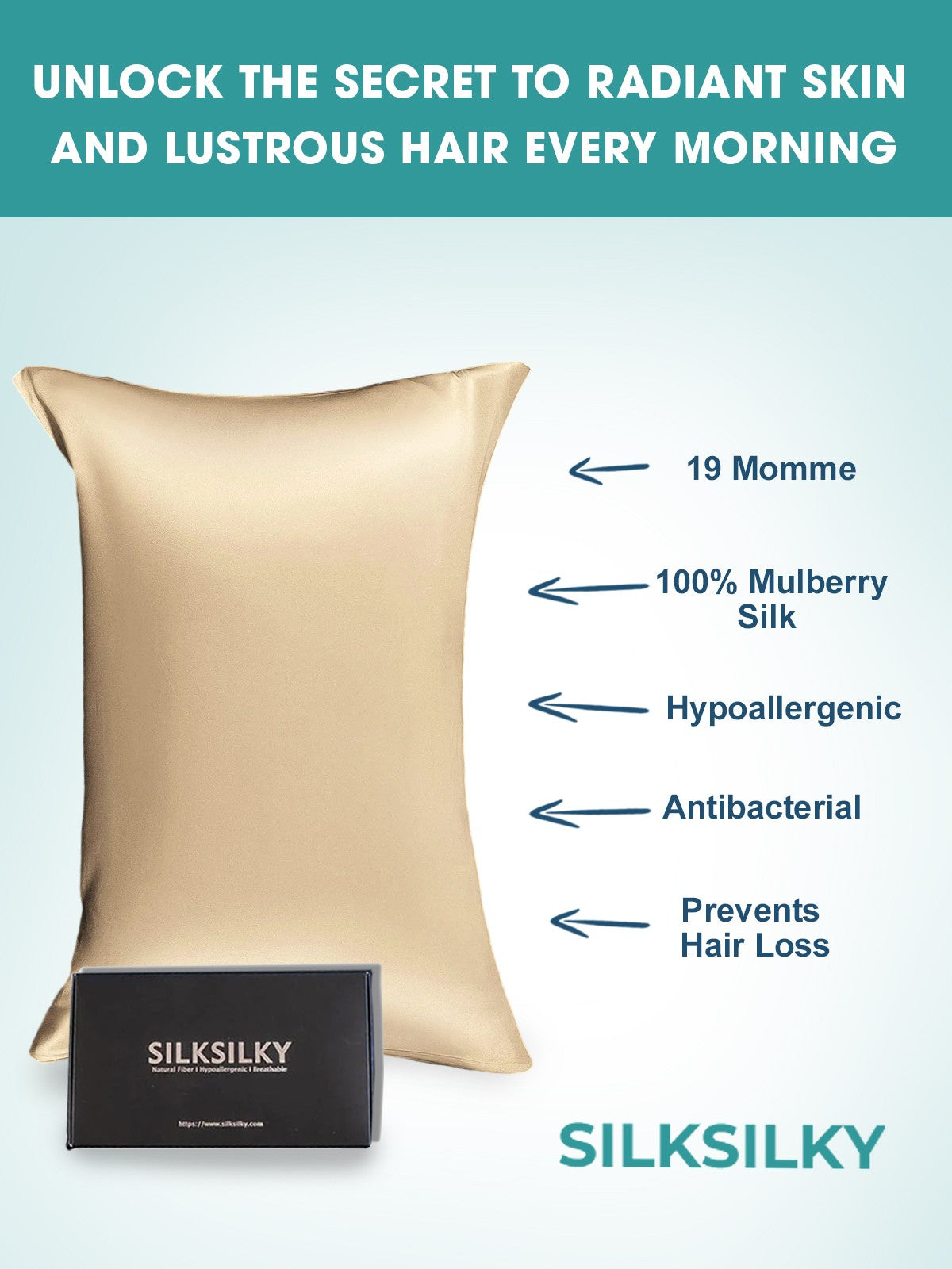 [Beige] SilkSilky-AU 19Momme Pure Silk Pillowcase 003
