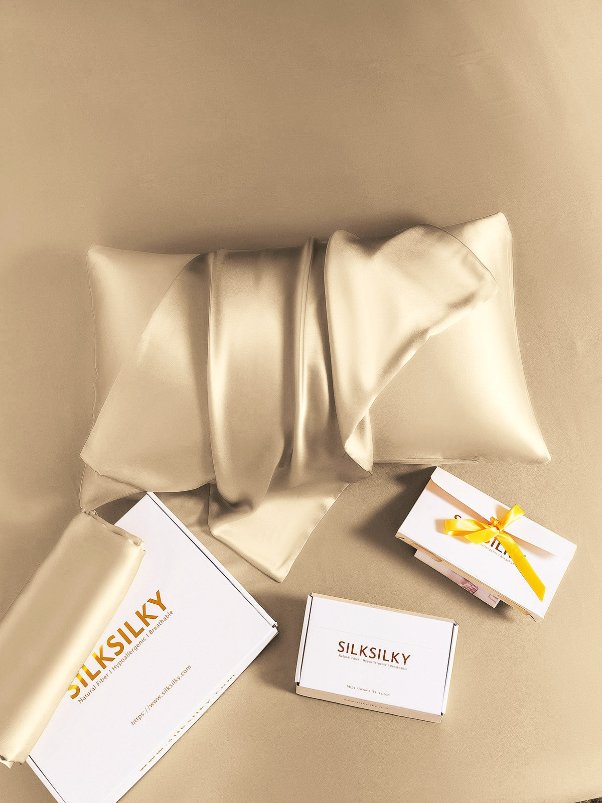 [Beige] SilkSilky-AU 19Momme Pure Silk Pillowcase 008