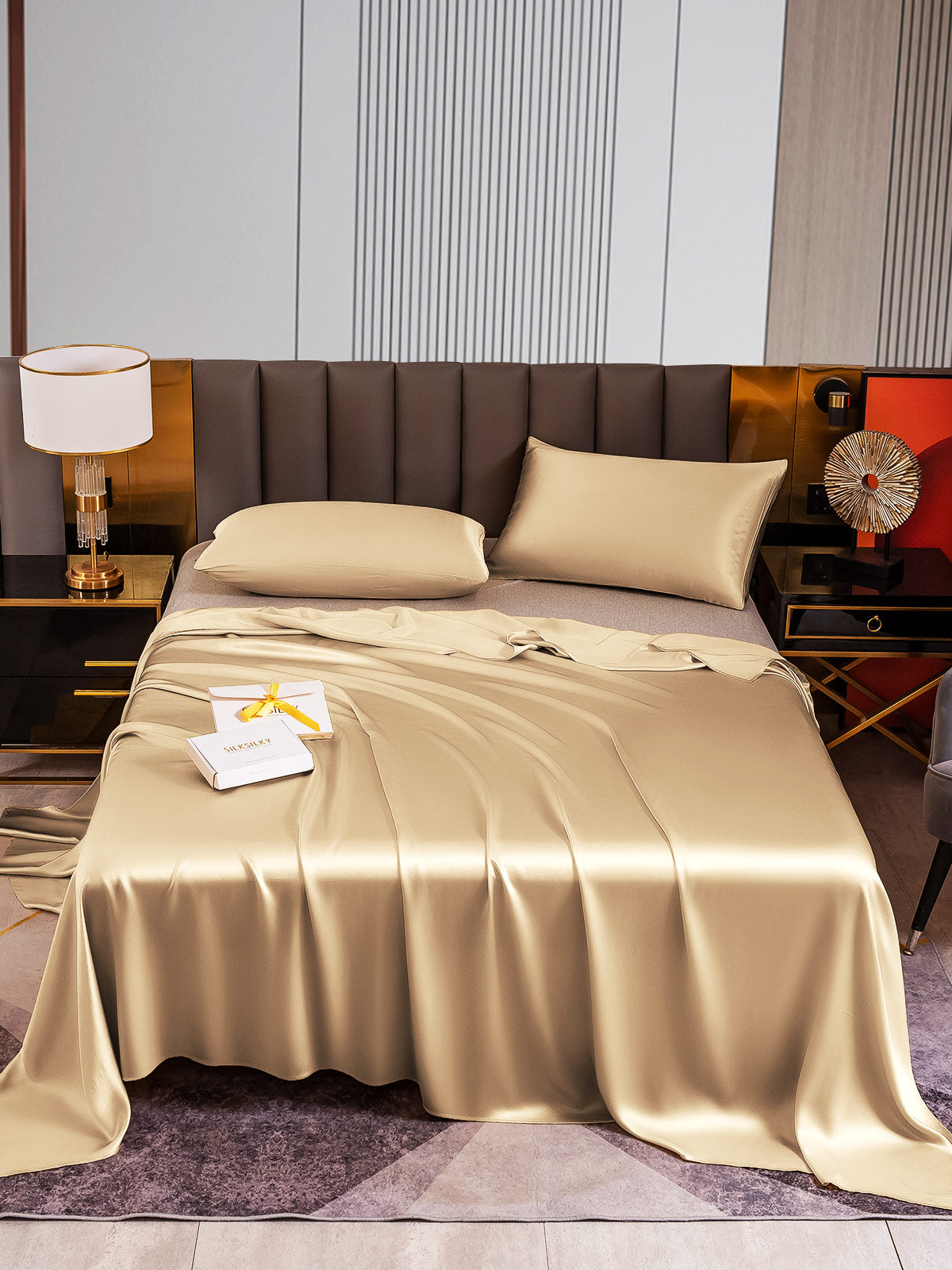 [Beige] SilkSilky-AU 22Momme Pure Silk Bedding Set 001